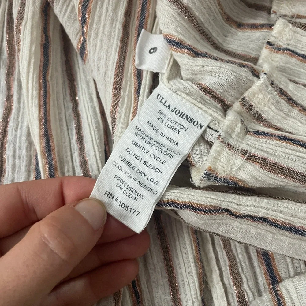 Ulla Johnson Imari Midi Dress In Cream‎ Long Sleeve Striped Oversized Size 6 - Picture 8 of 13